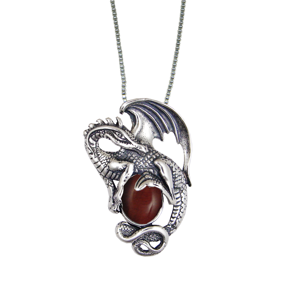Sterling Silver Dragon Queen Pendant With Red Tiger Eye